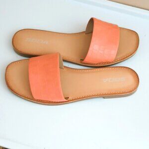 Women's Slip on Flat Sandals 8 Comfort Tangerine Croc Print Slide On Shoes